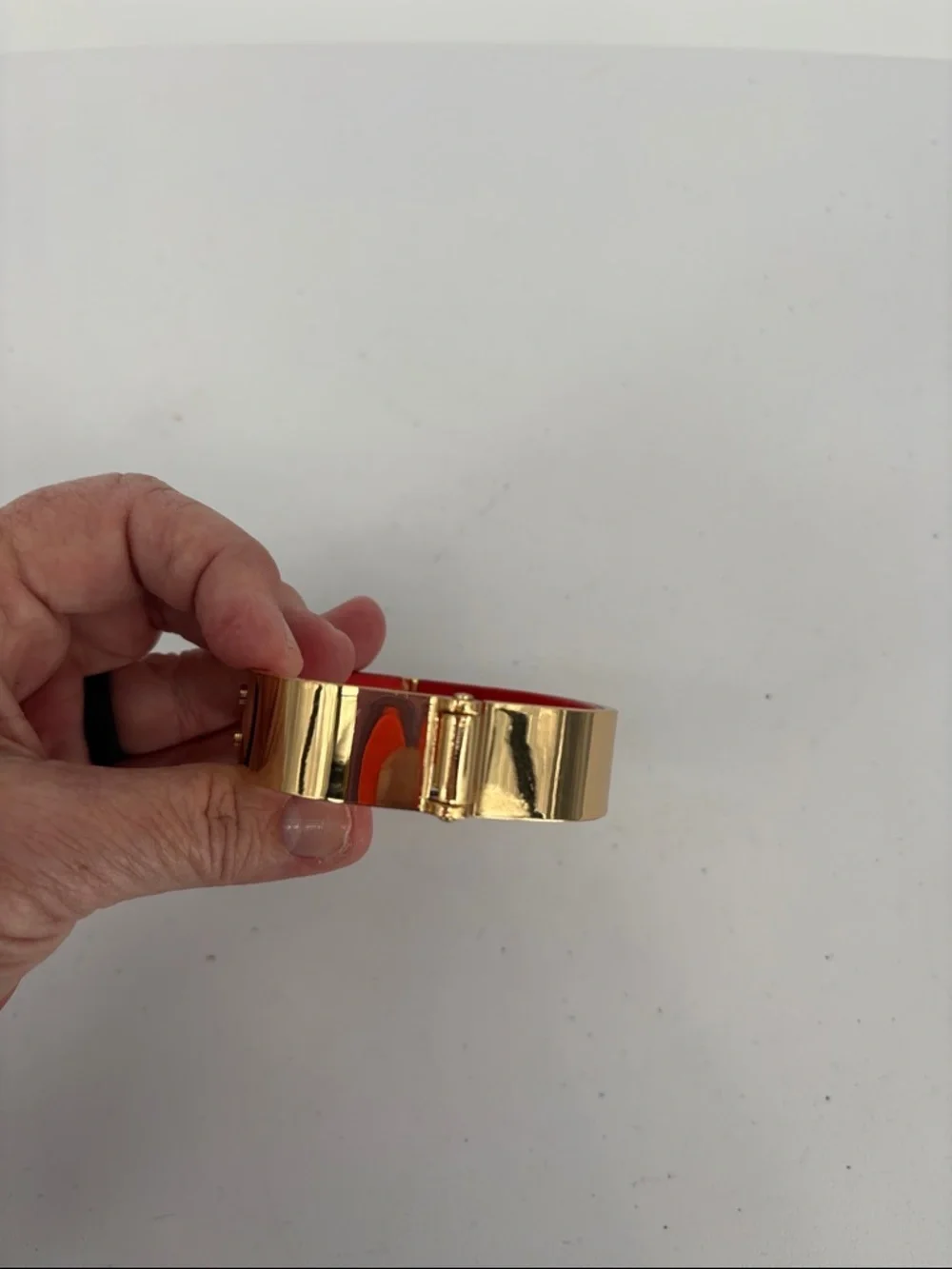 🐯 CAbi Gold-Tone Bracelet with orange leather Interior